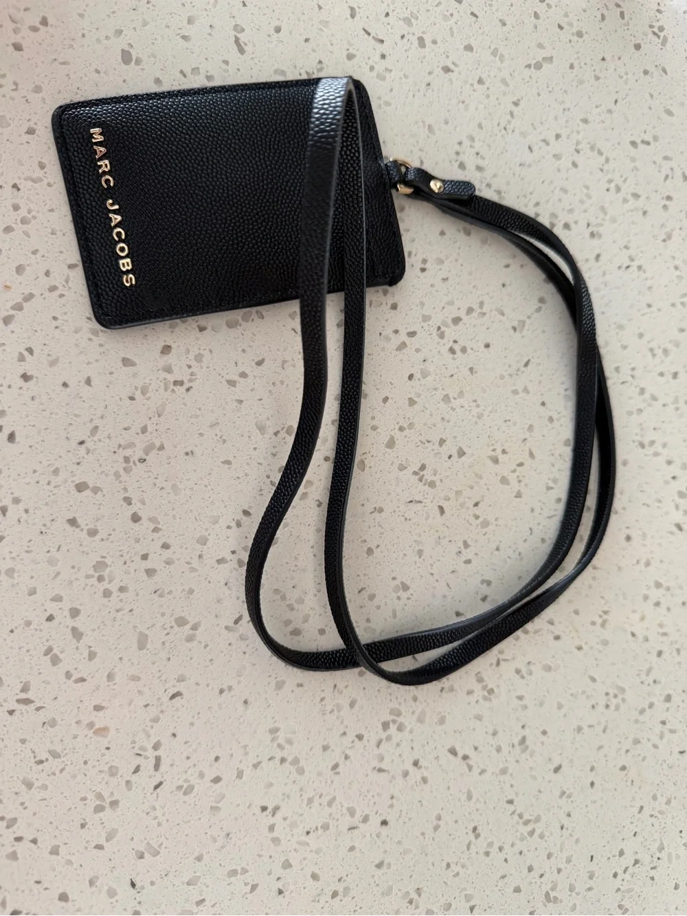 Marc Jacobs Black Pebbled Leather Card ID Holder with Lanyard
